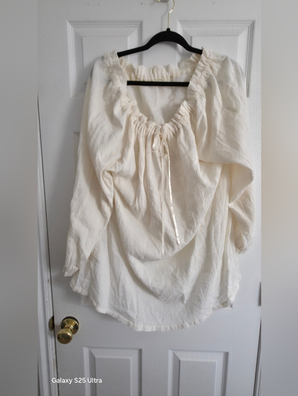 Women's Cream Peasant Blouse with Drawstring Neck